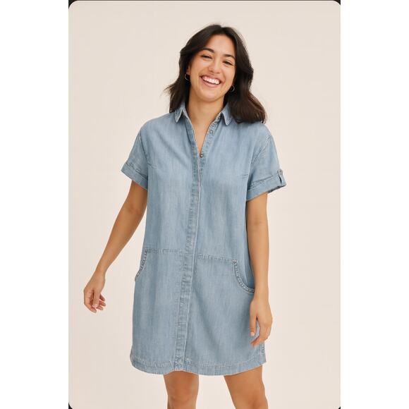 ALLSAINTS Women's Calla Bay Chambray Calla Bay Linen Blend Shirt Dress Beach 4 - Picture 1 of 16
